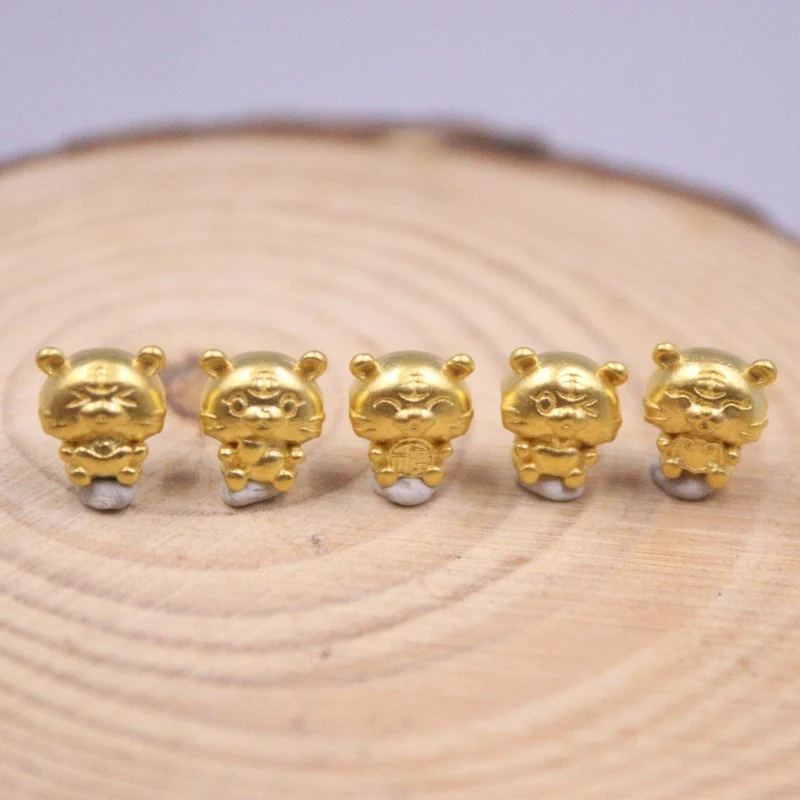 

1PCS Pure 999 24k Yellow Gold Bead Men Women DIY Bracelet Gift Lucky Tiger Pendant Within 0.2g