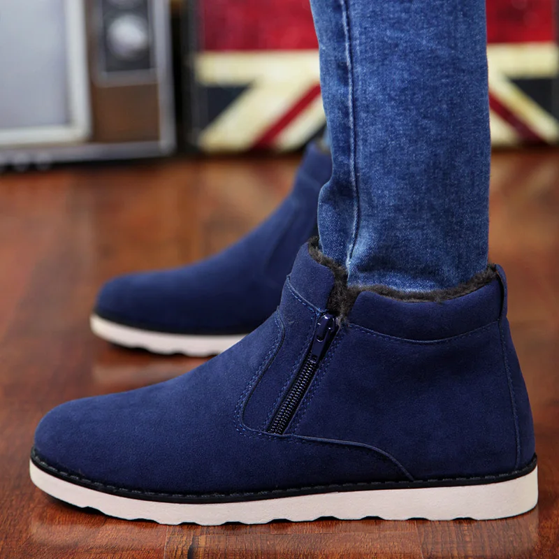 Теплые зимние ботинки для мужчин; коллекция года; зимняя повседневная плюшевая обувь на молнии; мужские слипоны; HX-059 - Цвет: Синий