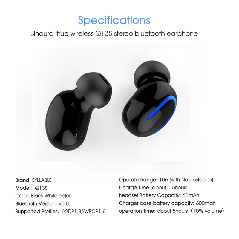 HBQ-Q13S Bluetooth V5.0 TWS наушники 5 часов настоящие беспроводные стерео наушники 600 мАч Bluetooth гарнитура для телефона
