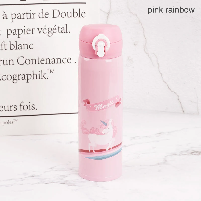 pink rainbow Кружки для путешествий с фламинго, портативные, студенческие, с изоляцией, 500 мл, бутылка для напитков, из нержавеющей стали, для кофе, чая, детей, чашки, термосы - Цвет: pink rainbow