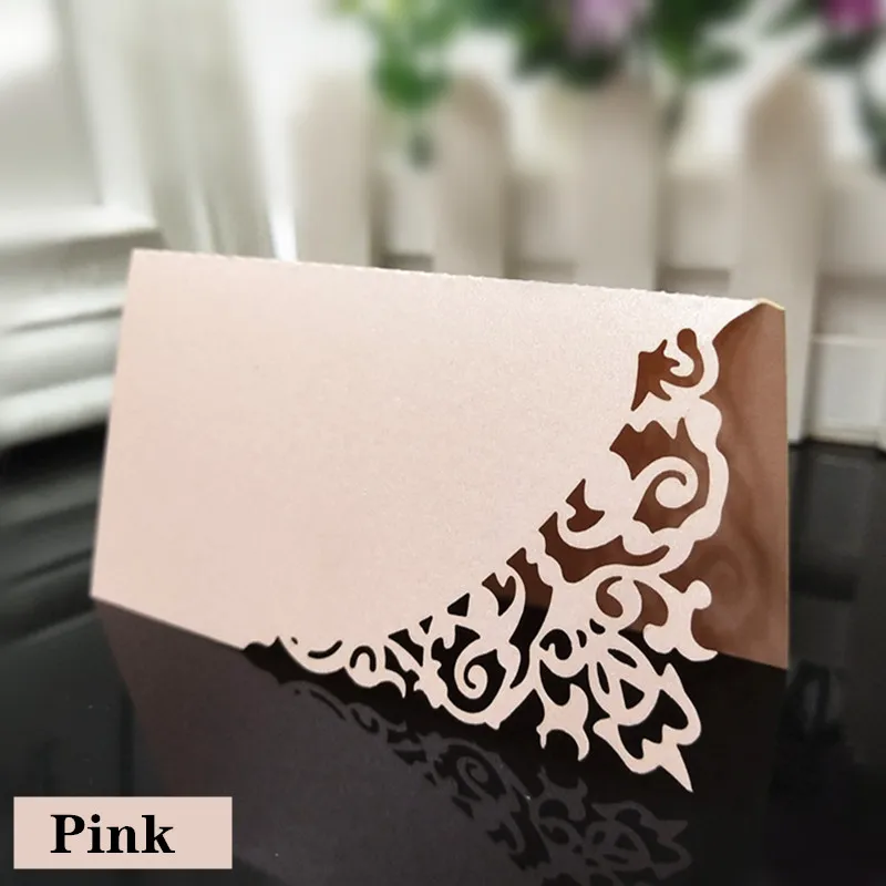 Pink 9*9 см 50 шт полые лазерные вырезные Свадебные настольные карты для свадьбы/вечеринки в честь рождения детей 7Z-SH870-50 - Цвет: Pink