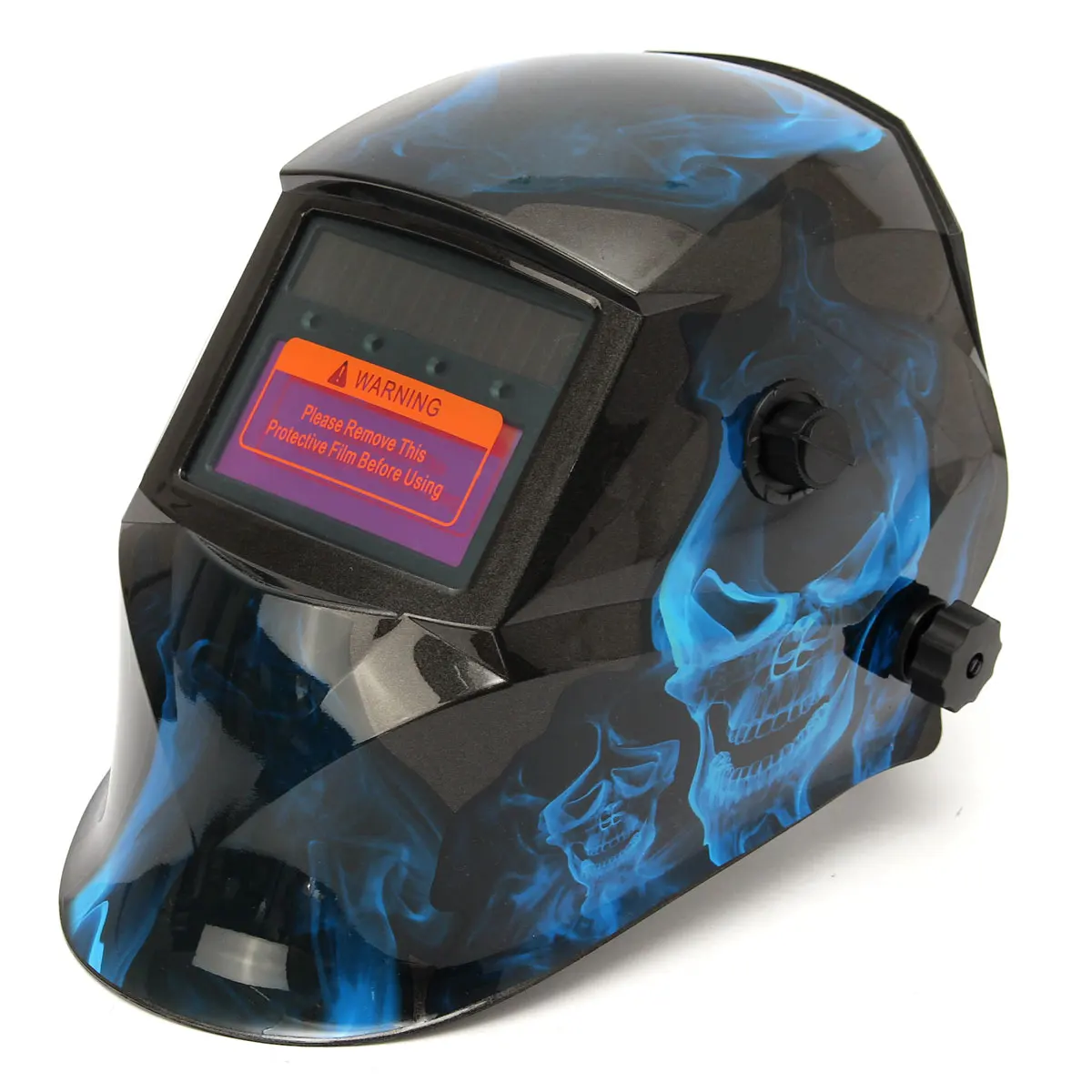 Promo  New Blue Skull Solar Auto Darkening Grinding Helmet ARC TIG MIG Welding Helmet Mask Adjustable Head