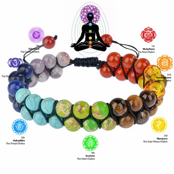 

Lava 8mm Beads Double Row Handmade 7 Chakra Bracelets For Women Femme Yoga Bracelet Friendship Charm Beads Bracelet Jewelry