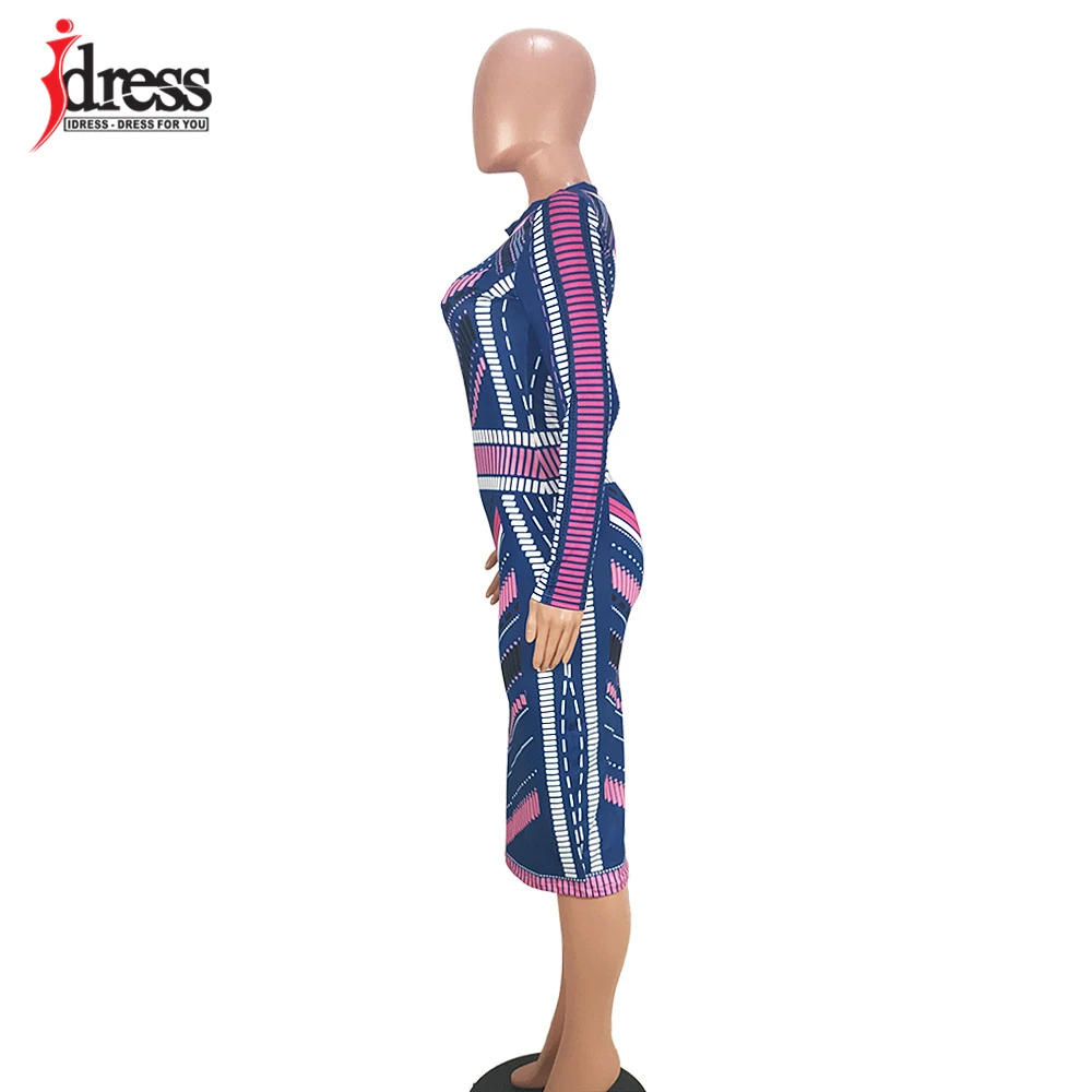 IDress Long Sleeve Winter Dress Women Sexy Striped Printed Autumn Winter Knee Length Bandage Evening Party Bodycon Casual Dress (7)