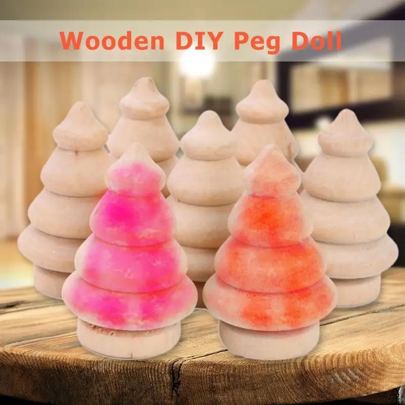 

10pcs Plain Blank DIY Wooden Christmas Tree Peg Dolls Craft Party Cake Toppers Favour Decoration