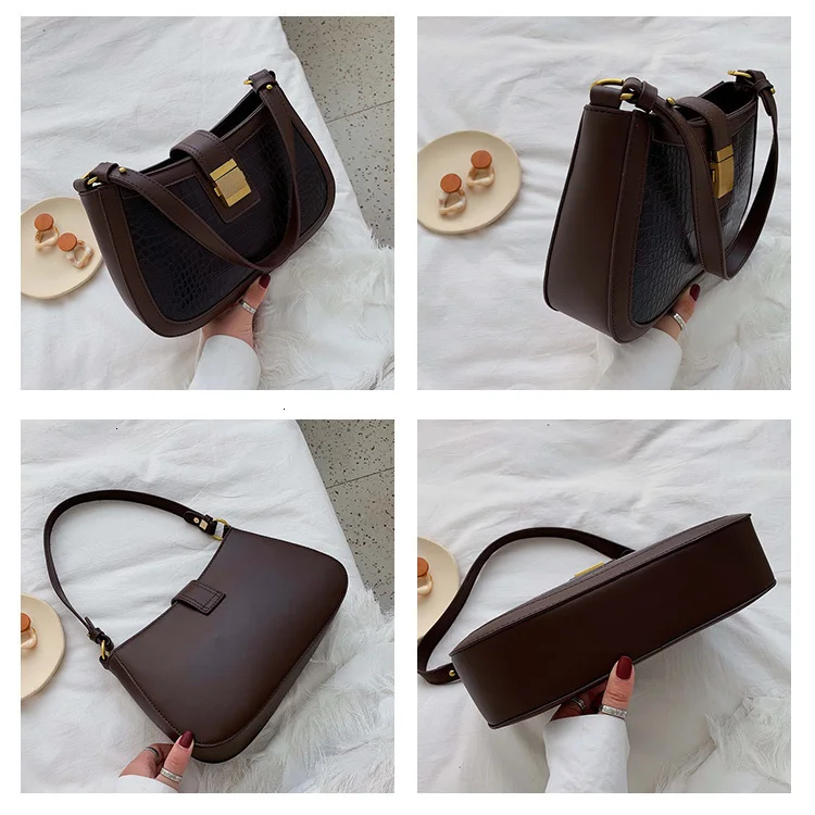 Fashion Woman Shoulder Bag PU Leather Hobos Bag Stone Pattern Lock Black Luxury Handbags Women Bags Designer Bolsa Feminina sac