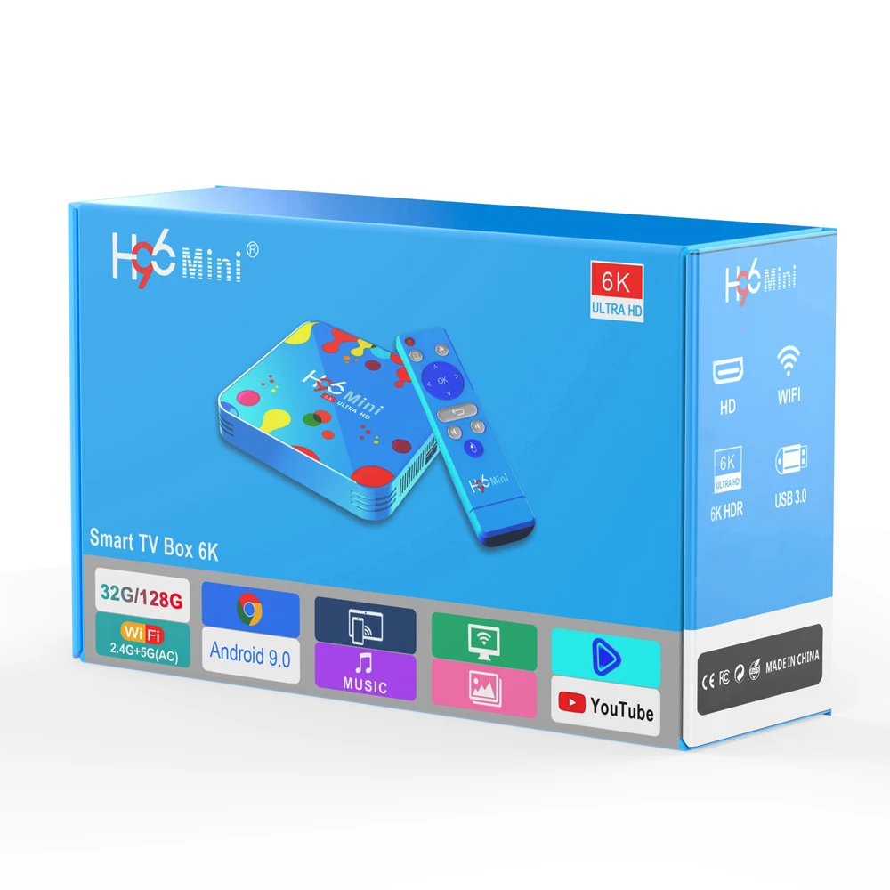 H96 Mini Android 9.0 Smart TV Box 6K H.265 Wifi HD Google Player Youtube Set top box + 1 year NEO p