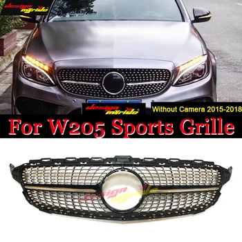 

For Mercedes W205 C205 S205 Sport Front Diamond Grille Grill Grills ABS Black C180 C200 C250 C350 C400 Direct Replacement 15-18