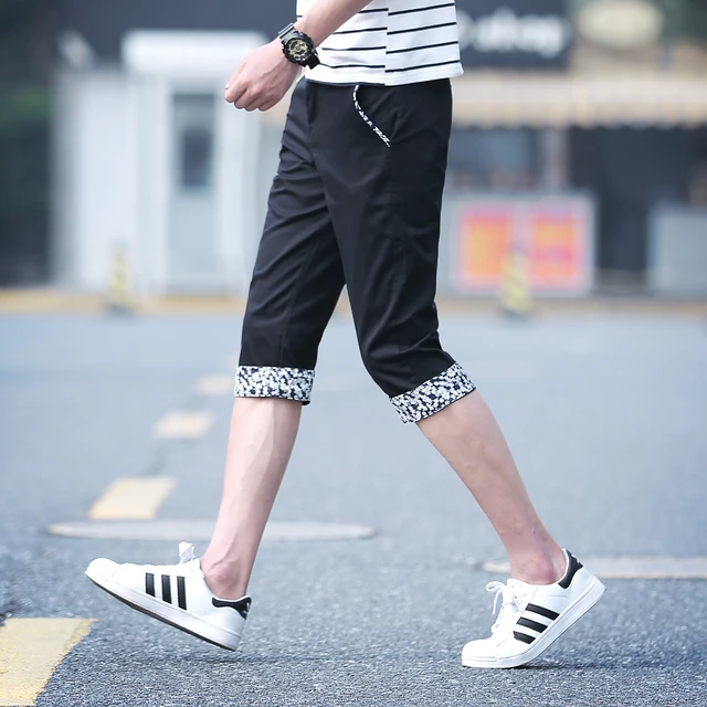 Men 's Summer Shorts Capri Pants Thin Printed Stitching Pants Slim