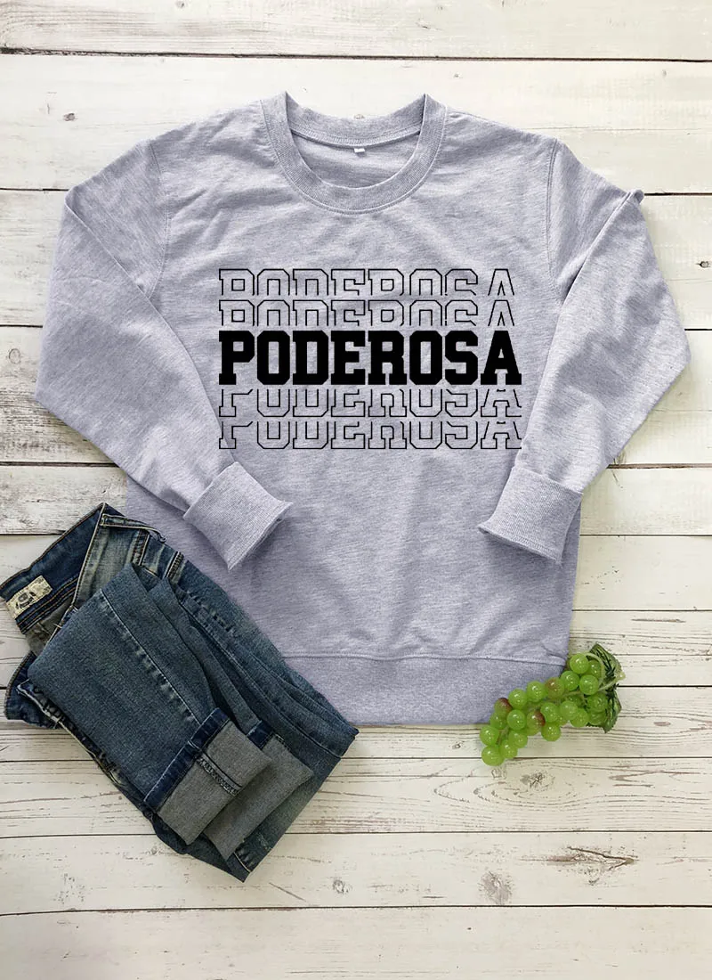 Толстовка с принтом Poderosa, Новое поступление, унисекс, забавные повседневные топы с длинными рукавами, хлопок, испанские рубашки, милые топы в стиле латины
