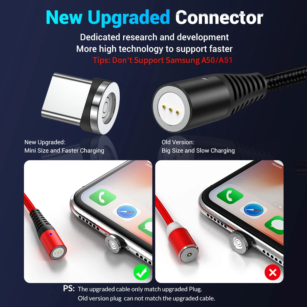 Кабель зарядный TOPK магнитный с разъемами USB Type C и Micro 3 А|Кабели для мобильных