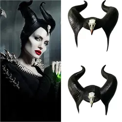 Maleficent головные уборы косплей маска черный латексный головной убор костюм аксессуары Хэллоуин реквизит вечерние аксессуары для женщин