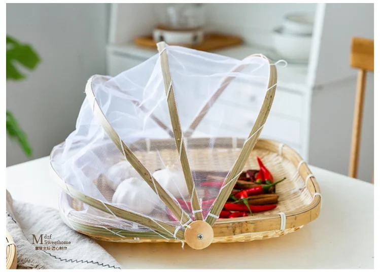 Бамбуковая сетка Марля анти-москитная корзина для хранения креативная Складная кухонная фруктовая домашняя корзина для хранения пищевого покрытия корзина для сушки