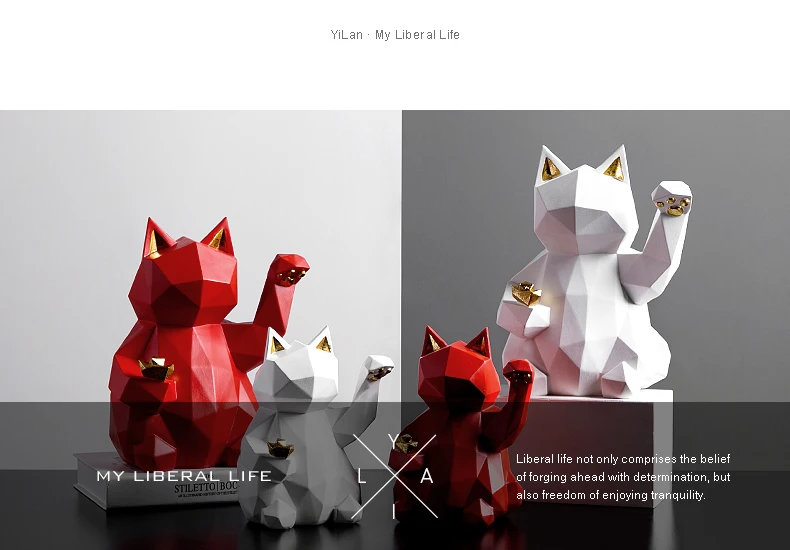 Скандинавский стиль Lucky Cat украшение для гостиной геометрические маленькие офисные дома для комнаты, предметы домашнего обихода креативные кулер для вина украшения