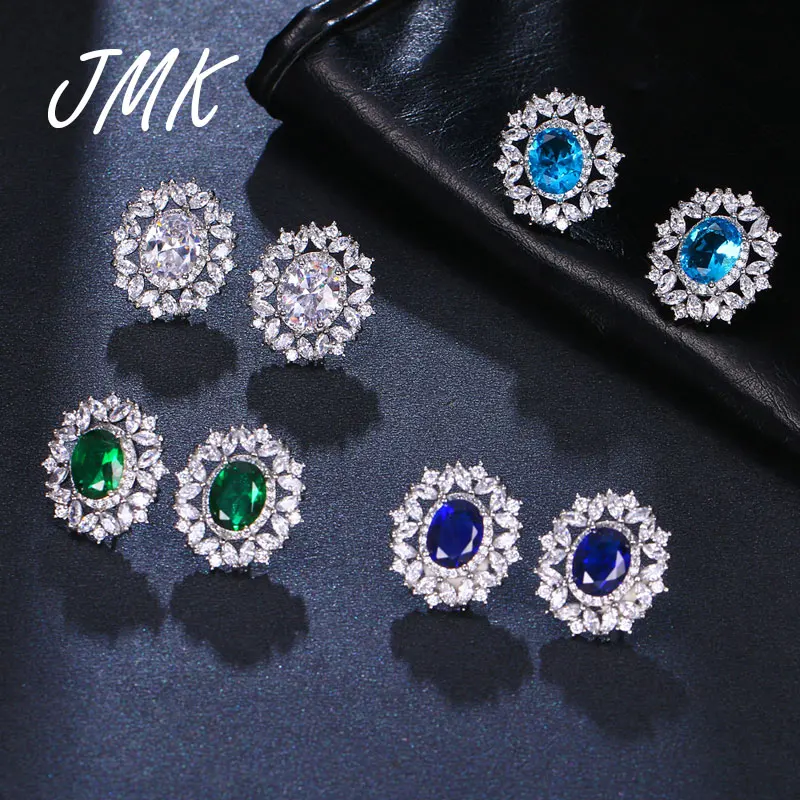 JMK Elegant Snowflake Diamond Stud Earrings Zircon 4 Color High Quality Simple Romantic Jewelry For Women Bridal Party Gift | Украшения и