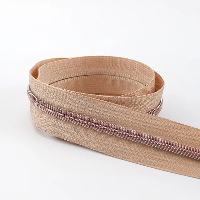 4M 5# Colored Cloth Rose Gold Teeth Plastic Coil Zippers Bag Nylon Crop Coded Zipper for Sewing DIY Zips Garment Accessories M127