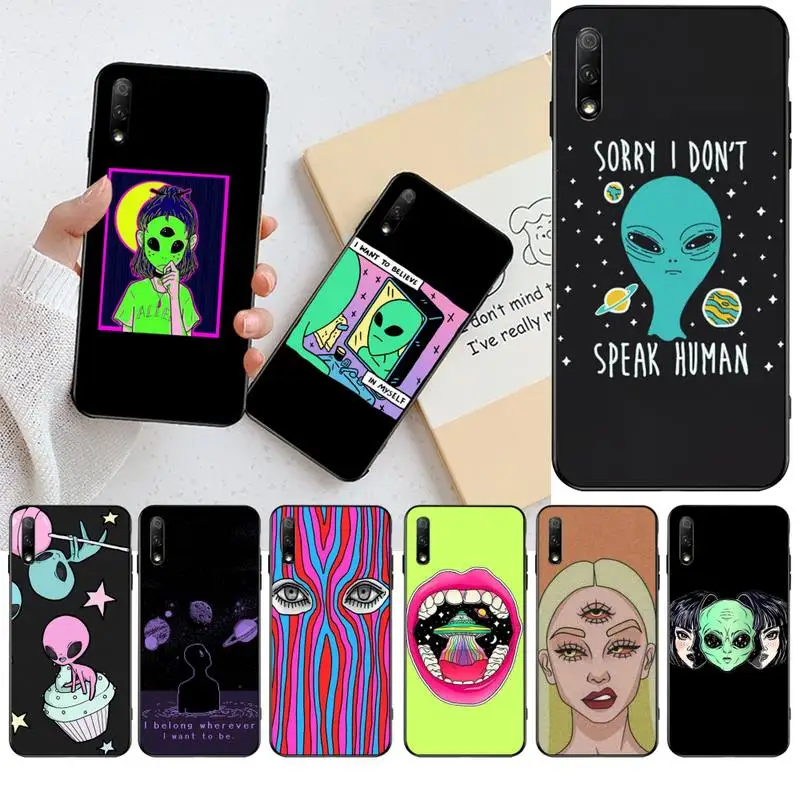

HPCHCJHM Aesthetics Cute Cartoon alien space black Phone Case Cover Hull For Huawei Nova 6se 7 7pro 7se honor 7A 8A 7C Prime2019