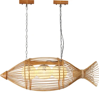 

Southeast Asia Bamboo Chandelier Chinese Restaurant Chandelier Creative Fish Shaped Japanese Rattan Lamp Cafe E27 Warm Lighting