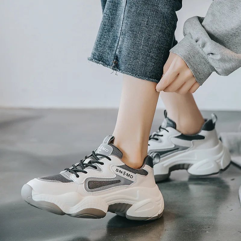 

2019 Trendy Women Sneakers Thick Sole Ladies Platform Shoes Web Celebrity Chunky Sneakers Chaussures Femme Buty Damskie S6-94