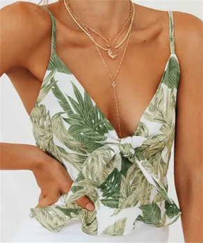 

2019 Summer Wear Vest Camisole Tightness Fold Tie Printing Tank Tops Women