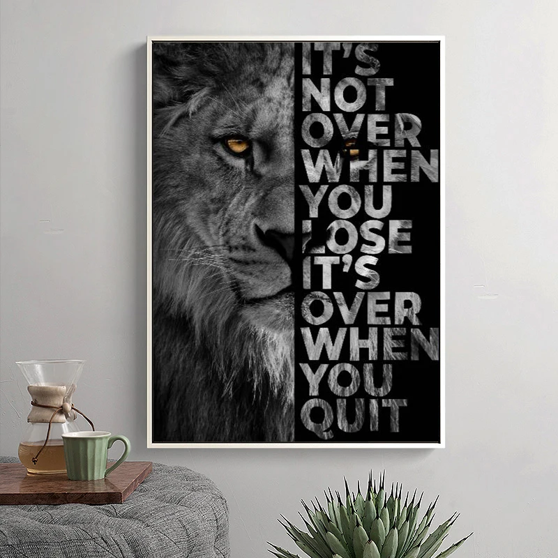 Black Lion with Inspirational Words Wall Canvas Art Painting Poster and Prints on Picture for Home Cuadros Decoration | Дом и сад