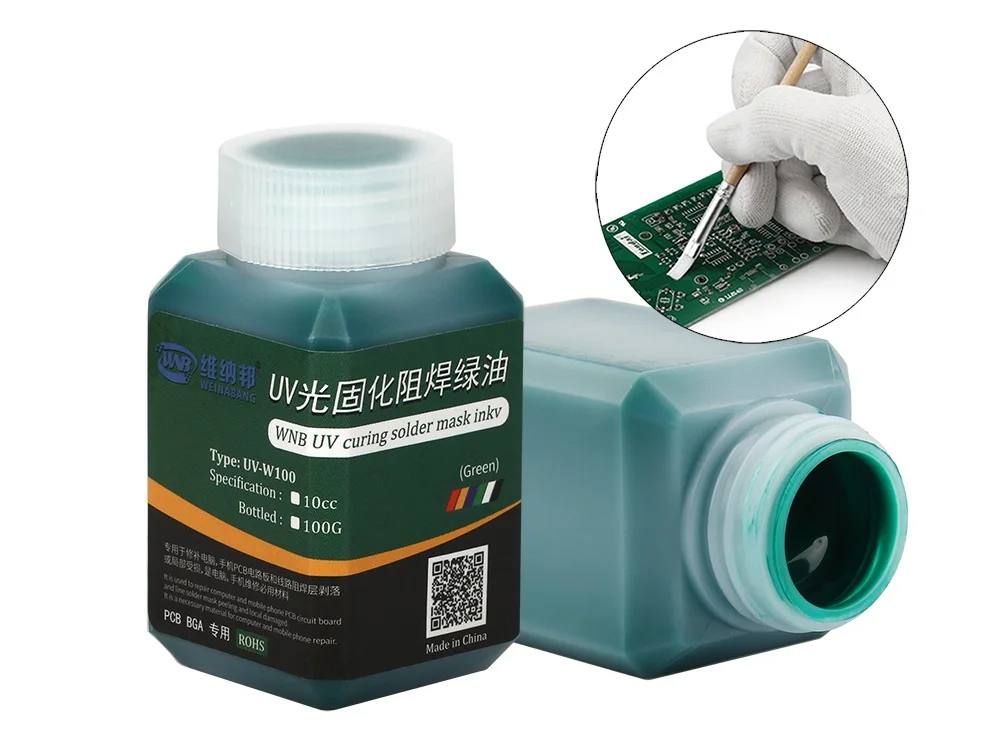 WNB 100g UV Photosensitive Solder Mask Ink Curable Soldering Prevent Corrosive Arcing PCB Circuit Board Repair Welding Paint Oil welding hoods for sale