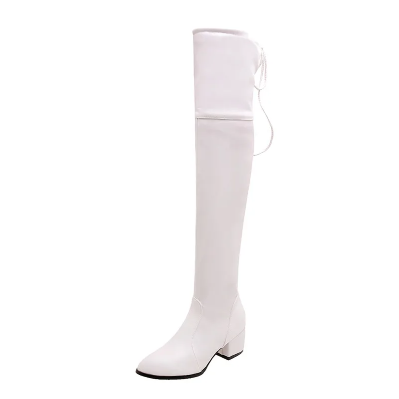 YMECHIC/женские облегающие высокие сапоги на высоком каблуке; цвет белый, черный; сезон зима-осень; женская обувь; рыцарские Сапоги выше колена на шнуровке - Цвет: Белый