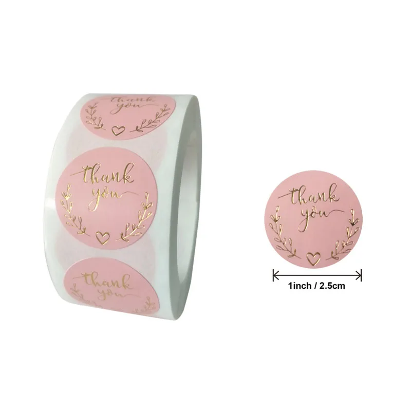 500pcs/Roll Pink bronzing gold foil round sealing sticker gloss stickers scrapbooking for envelope seal labels stickers 1inch