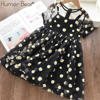 

Humor Bear 2020 New Girl Dress Summer Daisy Printed Yarn Short Sleeve Fake Two Pieces Party Mesh Children Dresses Girls Clothing