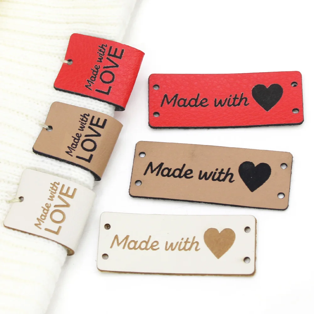 20/50Pcs PU Leather Tags Handmade With Love Labels Sewing Craft Hand Made  Tags For Clothes Bags Shoes Knitting Tags Lables 5x2CM