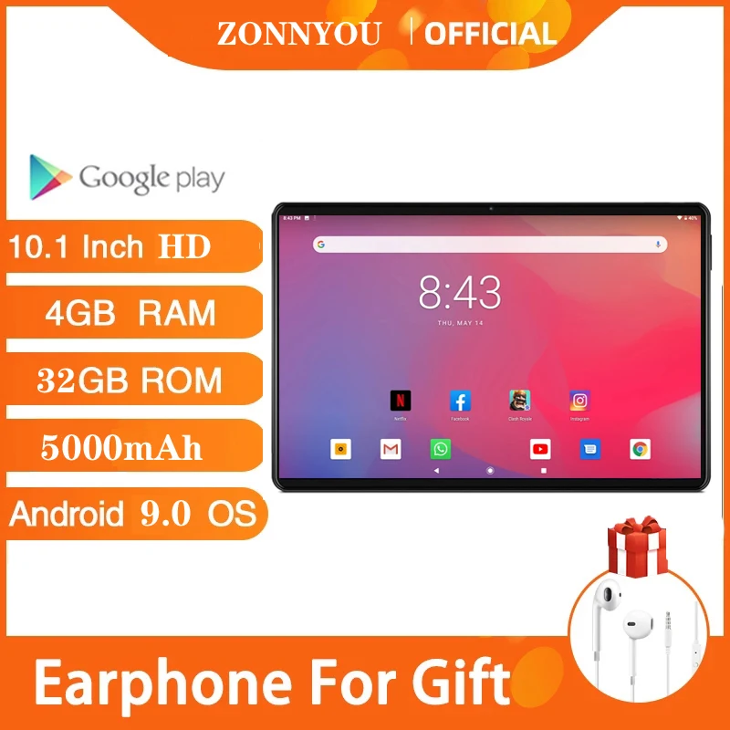 10-дюймовый 2.5D стеклянный планшет IPS большой экран две SIM-карты Play Store/Netflix Wi-Fi