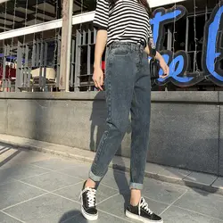 2019 новый стиль бойфренда Плюс Размер Весенние хлопковые синие джинсовые брюки женские джинсы с высокой талией для женщин