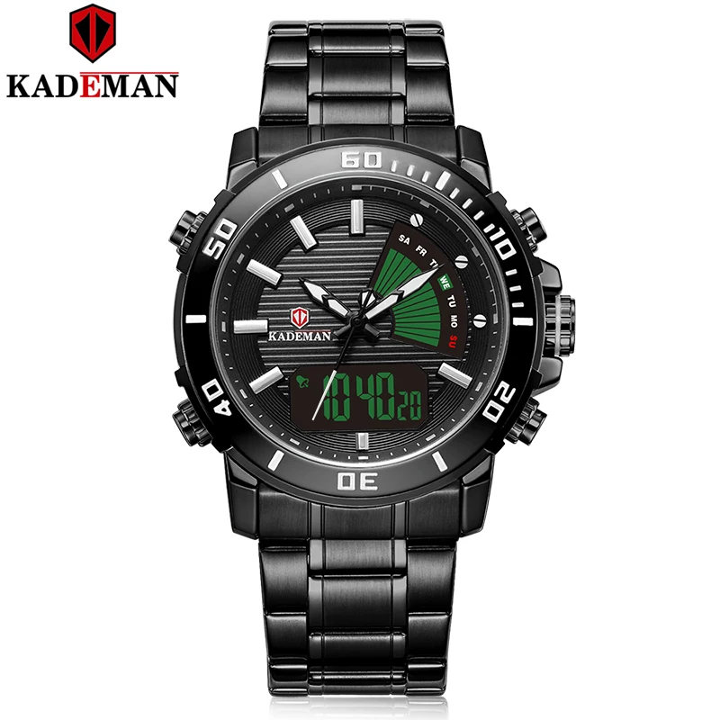 K9043-B-W-B Kademan цифровые и кварцевые часы новые модные повседневные и спортивные часы мужские стальные водонепроницаемые видимые в ночное время K9043 - Цвет: K9043-B-W-B