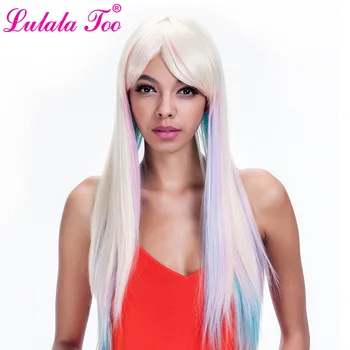 

Long Ombre Wig Middle Part Synthetic Straight Hair Colorful Rainbow Cosplay Wigs Anime Costumes For Women High Temperature Fiber