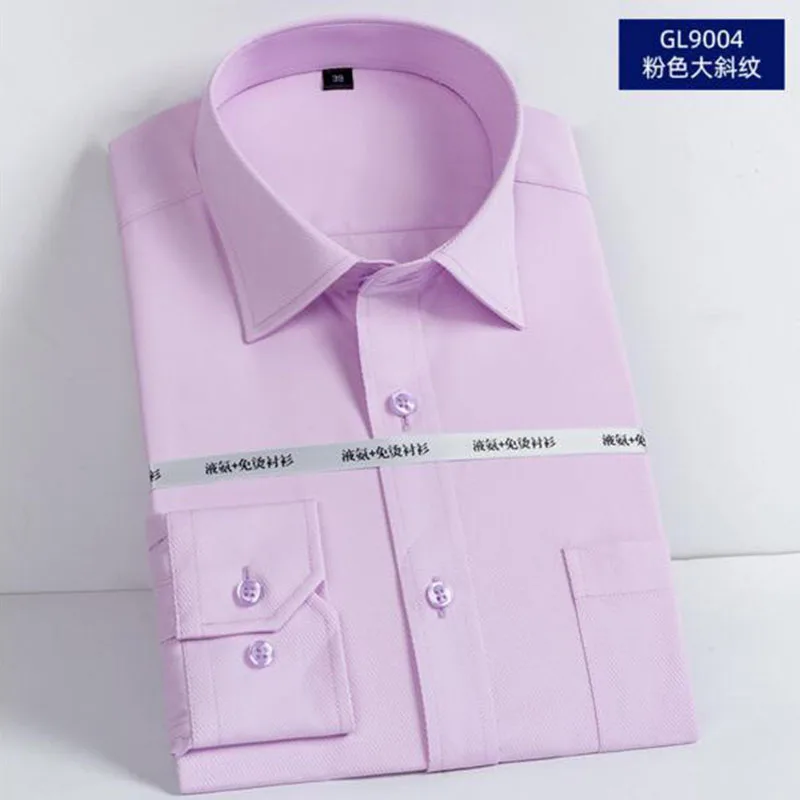 Стирать и носить мужские однобортные рубашки с длинным рукавом Camisa, дышащие однотонные приталенные рубашки из чистого хлопка - Цвет: pink