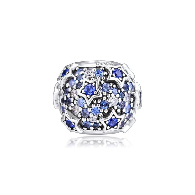 DIY подходит для браслетов Pandora Charms повышенные звезды Pave Beads 925 пробы-серебро-ювелирные изделия