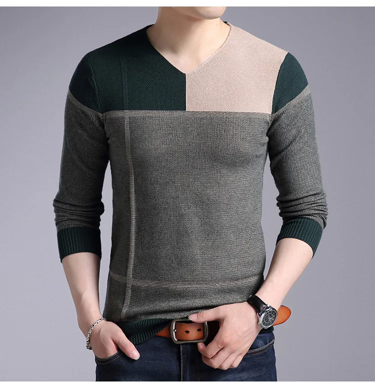 Fdfklak New Pullover Man Casual Korean V-Neck Men's Sweater Knitted Bottom Shirt Pull Noel Homme Long Sleeve Thick Sweaters
