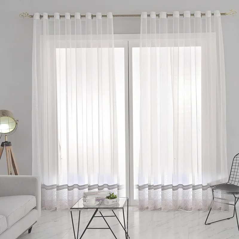 Modern White Sheer Curtain for Living Room Luxury Hollow Tulle Curtain for Bedroom Window Treatment Voile Drape S437#C