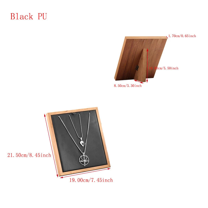1 шт. деревянный стенд для ожерелья, бархатная замша/чехол для украшений из искусственной кожи, лоток для хранения ювелирных изделий, черный/белый/бежевый - Цвет: Black PU