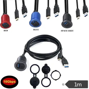 

LED light Type C3.1 and USB 3.0 Male to Female AUX Car Mount Flush Cable Waterproof Extension for Car Truck Boat Motorcycle Dash