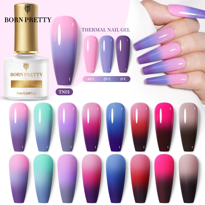 BORN PRETTY 7ml Thermal Nail Gel Shiny Glitter Varnishes Temperature Color Changing Soak Off UV Varnish 18 Colors | Красота и