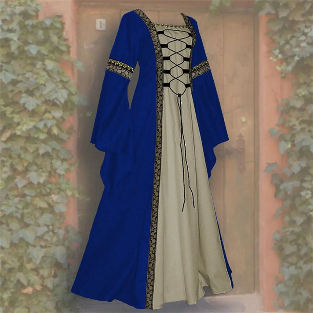 Women Celtic Medieval Floor Length Dress Cosplay Costume Carnival Middle Ages Stage Performance Gothic Court Victoria Dresses Cosplay Costume