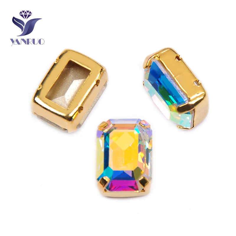 With Gold Claw YANRUO 4610 все размеры AB Восьмиугольные блестящие Кристальные Стразы стеклянные стразы сделай сам для шитья камней для украшения - Цвет: With Gold Claw