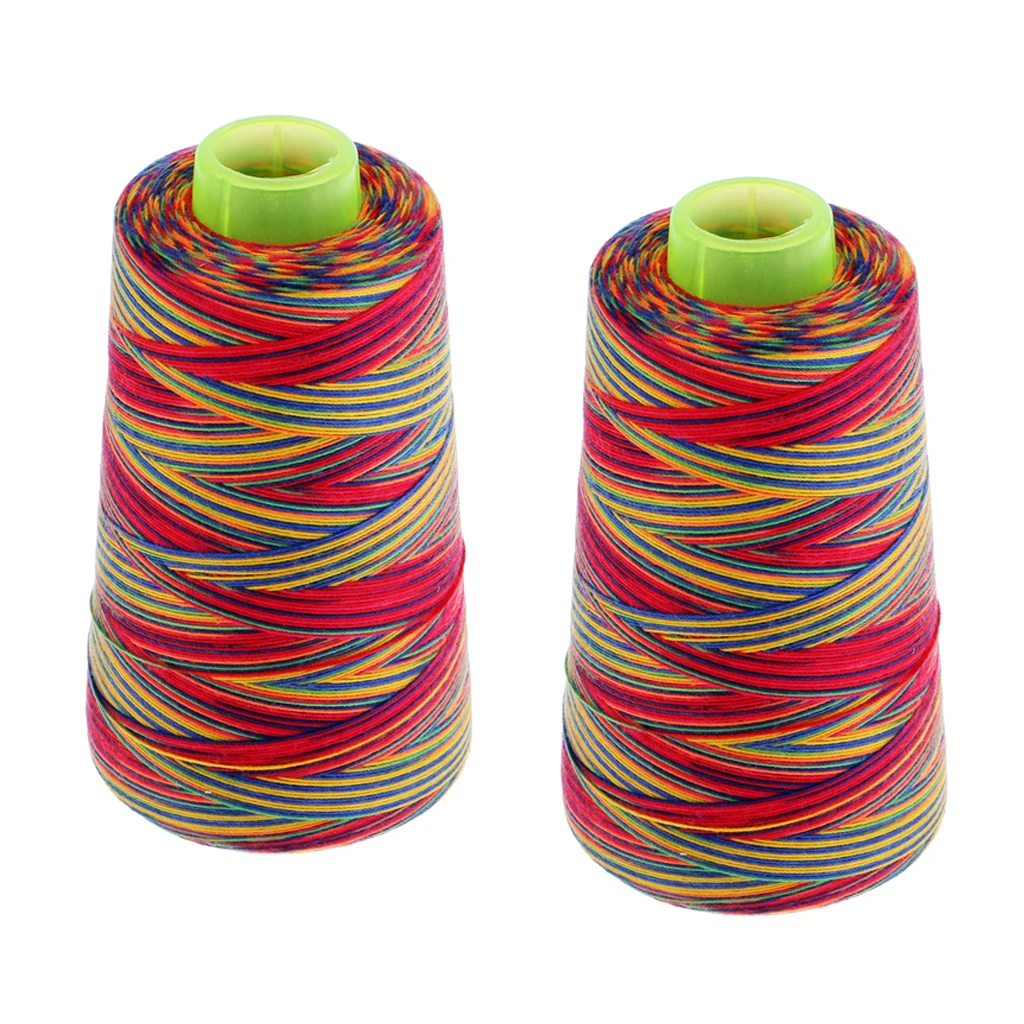 2 Spools Rainbow Sewing Thread All Purpose % Polyester Overlock Cone 40S/2