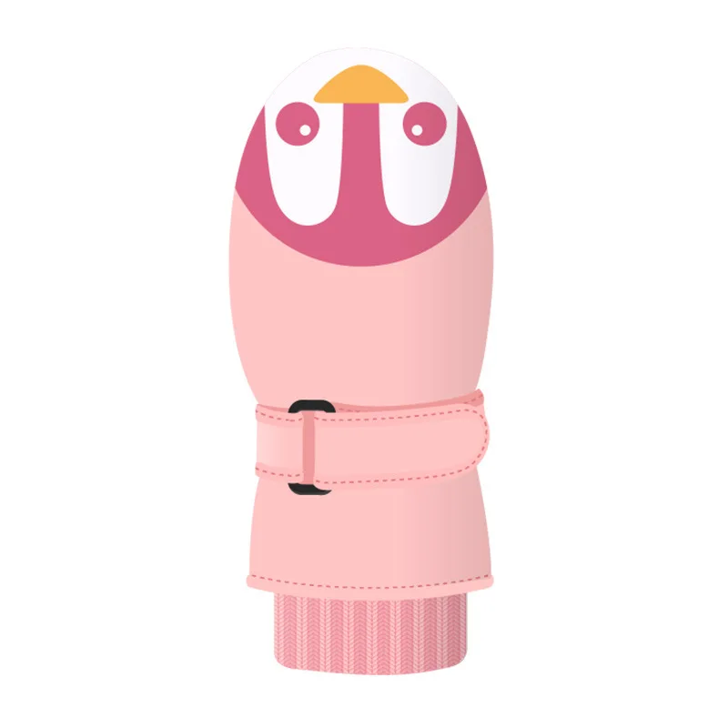 penguin pink От 6 до 12 лет, детские зимние лыжные перчатки для мальчиков и девочек, зимние водонепроницаемые перчатки, двухслойные толстые бархатные теплые детские перчатки KF678 - Цвет: penguin pink