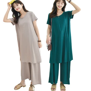 

Wide-leg pants suit 2020 new pajamas modal two-piece suit loose large size ladies summer Korean pijamas simple home service
