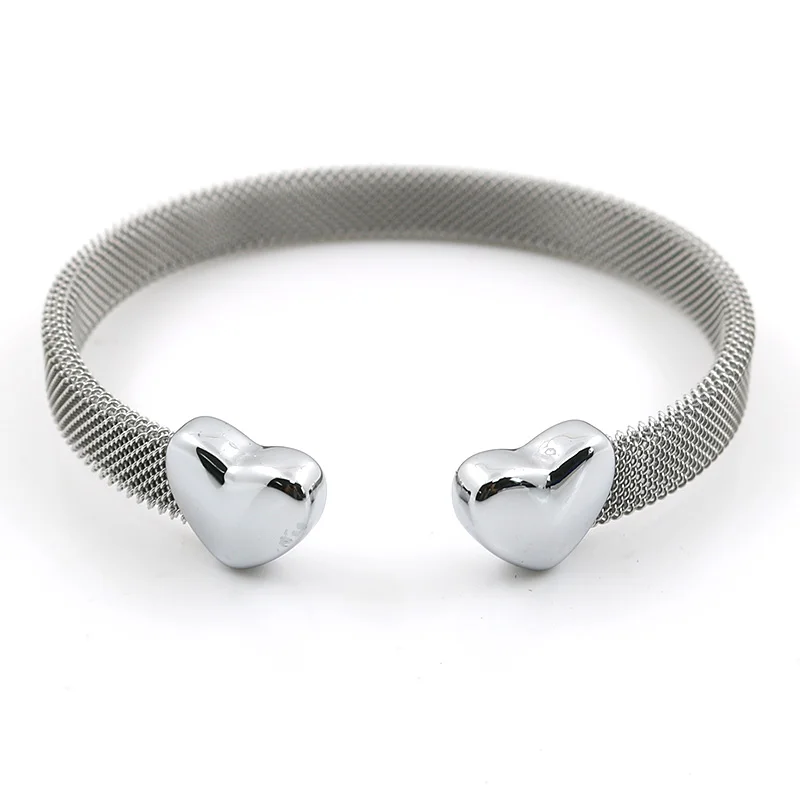 Vintage Stainless Steel Heart Cuff Bracelets Bangles Mesh Bracelets Bangles For Men Women Fashion Jewelry 2