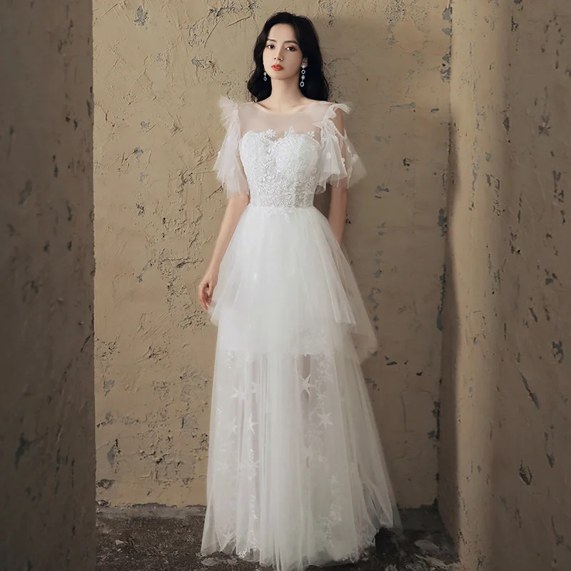 

Sexy White Embroidery Applique Student Evening Dress Women Back Zipper Formal Gowns Robe De Soiree Cheongsam 3XL
