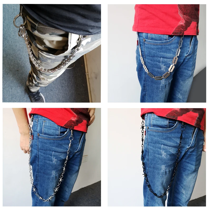 

Long Trousers Hipster Key Chains Street Hip Hop Jewelry Metal Razor Blade Wire Brambles long Chain Key Buckle Wallet Belt Chain