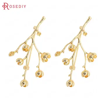 

(39370)2PCS 60x35MM 24K Gold Color Brass Branches Brooch Pins Jewelry Making Supplies Diy Findings Accessories